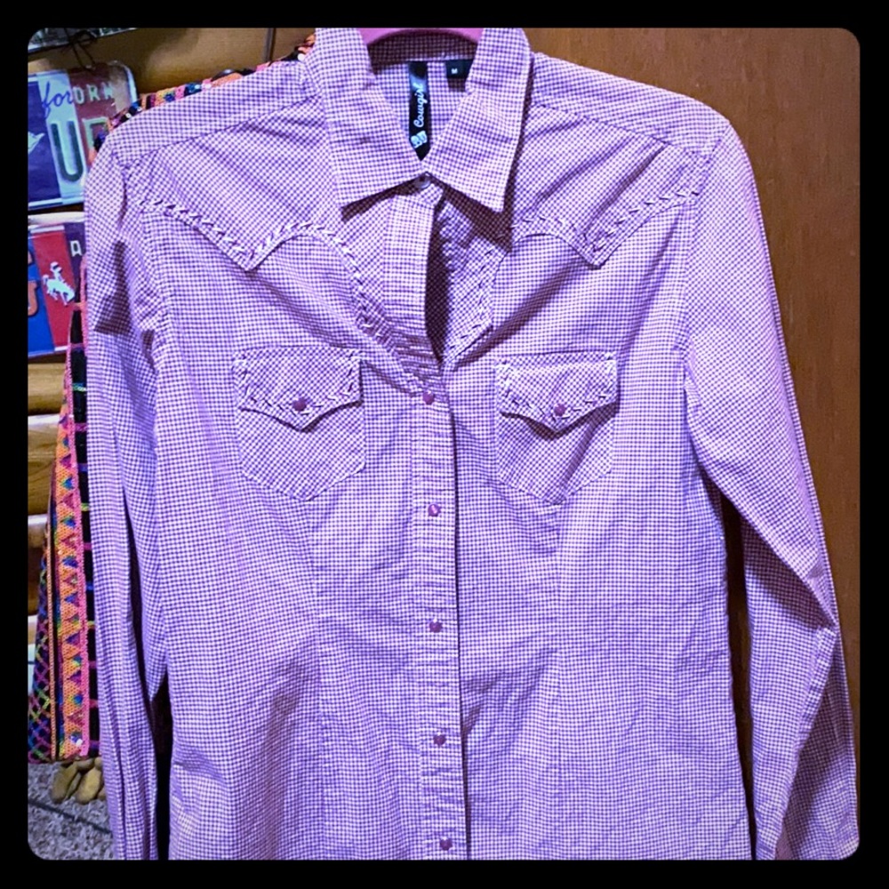 Pink and white womens western shirt